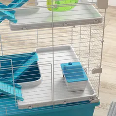 PawHut 6 Tier Hamster Cage, Small Animal Cage with Tubes, Exercise Wheel, Ramps, Hut, Food Dish, Water Bottle, Light Blue - 9