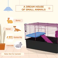 PawHut Chinchillas Small Rabbit Guinea Pig Small Animal Cage, Pet Playhouse, with Platform, Ramp, 71 x 46 x 47cm - 4