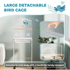 PawHut Bird Cage Budgie Cages for Finch Canary Parakeet with Stand Wheels Slide-out Tray Accessories Storage Shelf, White - 4