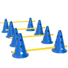 PawHut Dog Agility Equipment Set of Eight Cones, Eight Poles w/ Carry Bag, Four-Piece Adjustable Height Jumping Obstacles Blue - 1