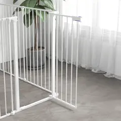 PawHut 6 Panels Foldable Dog Playpen, Puppy Pen Crate with Door - White - 9