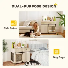 PawHut Dog Crate Furniture on Wheels, Dog Cage with 2 Drawers, Sliding Door, for Medium Large Dogs, Oak Tone - 4