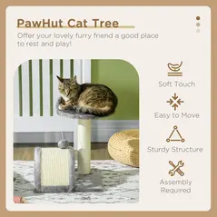 PawHut Cat Tree, Kitten Scratcher Activity Centre, with Sisal Scratching Post, Toy Ball - Grey - 4