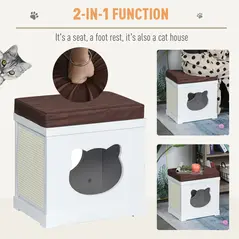 PawHut Cat House Bed Cat Scratching Cube for Small Cat Pet Furniture with Removable Scratching Pad and Soft Cushion White - 4