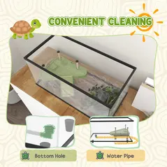 PawHut 50L Glass Turtle Tank Aquarium with Basking Platform, Easy Drainage, Strip Patch Thermometer - 5