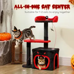 PawHut Cat Tree, Gothic Cat Tower with Scratching Posts, Cute Condo, Coffin Platform, Bed and Spider Toy, Halloween - 4
