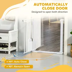 PawHut Dog Gate with Cat Flap Pet Safety Gate Barrier, Stair Pressure Fit, Auto Close, Double Locking, for Doorways, Hallways, 75-103 cm White - 5