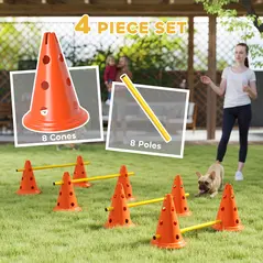 PawHut Dog Agility Equipment Set of Eight Cones, Eight Poles w/ Carry Bag, Four-Piece Adjustable Height Jumping Obstacles - 4