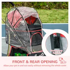 PawHut Detachable Pet Stroller with Rain Cover, 3 In 1 Cat Dog Pushchair, Foldable Carrying Bag w/ Universal Wheels, Brake, Canopy, Basket, Storage Bag for Small and Tiny Dogs - Red - 7