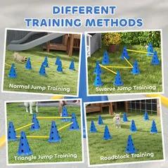 PawHut Dog Agility Equipment Set of Eight Cones, Eight Poles w/ Carry Bag, Four-Piece Adjustable Height Jumping Obstacles Blue - 5