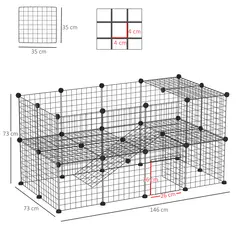 PawHut DIY Pet Playpen Metal Wire Fence Indoor Outdoor Rabbit Small Animals Cage 36 Panel Enclosure Black - 3