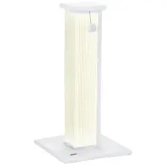 PawHut 81cm Cat Scratcher, Vertical Full Scratcher w/ Natural Sisal Rope, Hanging Ball, Soft Plush - White - 1