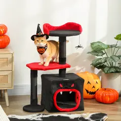 PawHut Cat Tree, Gothic Cat Tower with Scratching Posts, Cute Condo, Coffin Platform, Bed and Spider Toy, Halloween - 2