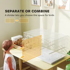 PawHut Bird Cage with Divider, 4 Wooden Perches, Slide Out Tray, 4 Feeders, for Budgie, Lovebird, Canary, 76 x 46 x 46cm, White - 4
