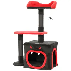 PawHut Cat Tree, Gothic Cat Tower with Scratching Posts, Cute Condo, Coffin Platform, Bed and Spider Toy, Halloween - 1
