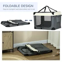 PawHut 91cm Foldable Pet Carrier, with Cushion, for Large Dogs and Cats - Grey - 6