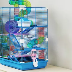 PawHut 5 Tier Hamster Cage Carrier Habitat w/ Exercise Wheels, Tunnel, Blue - 8