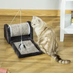 PawHut Cat Scratcher, Sisal Cat Scratching Board Mat Pad with Roller, Feather Toy, 44 x 24 x 16 cm, Grey - 7