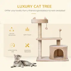 PawHut Cat Tree for Indoor Cats with Scratching Post Climbing Tower Kitty Activity Centre Condo Perch Jumping Platforms Beige 60L x 40W x 81H cm - 4