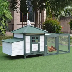 PawHut Chicken Coop, Small Animal Pet cage w/ Nesting Box, Wooden Outdoor Run, Green - 2