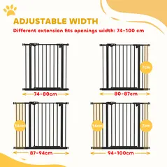 PawHut Adjustable Safety Gate w/ Two Extensions, Four Adjustable Screws, Black - 4