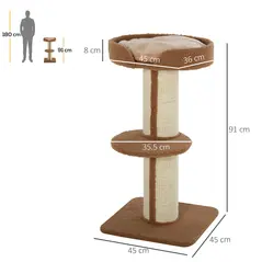 PawHut 91cm Cat Tree, Cat Tower with Scratching Post, Bed, Perch, Removable Cushion for Indoor Kittens, Brown - 3