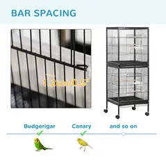 PawHut Bird Cage Budgie Cage 2 In 1 Large Aviary with Wheels Removable Trays for Finch Canaries Cockatiels Black - 7