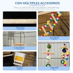 PawHut Bird Cage for Budgies, Finches, Canaries w/ Accessories, Toys, Tray - 4