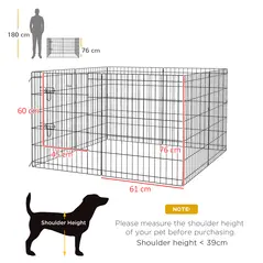 PawHut 8 Panel DIY Dog Pen with Door, for Dogs, Small Animals, Indoor/Outdoor Use, 76cm High - 3