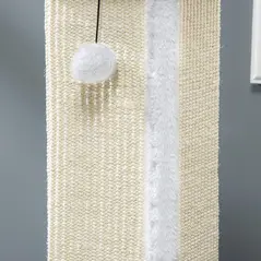 PawHut 81cm Cat Scratcher, Vertical Full Scratcher w/ Natural Sisal Rope, Hanging Ball, Soft Plush - White - 8