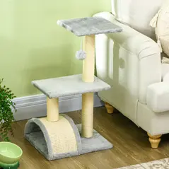 PawHut 72cm Cat Tree with Scratching Post, Pad for Indoor Cats - Light Grey - 8