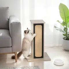 PawHut 63cm Cat Scratching Post, Cat Scratcher with Replaceable Scratching Board, Top Perch, Sisal Scratch Mat, Oak - 2