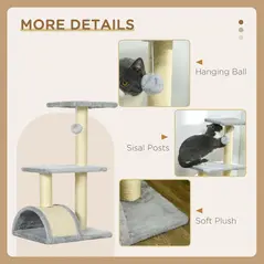 PawHut 72cm Cat Tree with Scratching Post, Pad for Indoor Cats - Light Grey - 5