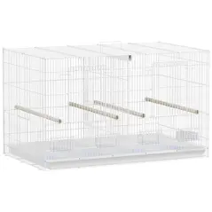 PawHut Bird Cage with Divider, 4 Wooden Perches, Slide Out Tray, 4 Feeders, for Budgie, Lovebird, Canary, 76 x 46 x 46cm, White - 1