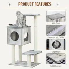 PawHut Cat Tree for Indoor Large Cats 113cm Kitten Tower Condo Jute Scratching Post Kitten Play House Activity Center Furniture - 4