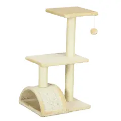 PawHut 72cm Cat Tree with Scratching Post, Pad for Indoor Cats - Cream White - 1