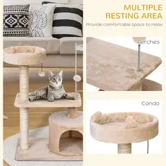 PawHut Cat Tree for Indoor Cats with Scratching Post Climbing Tower Kitty Activity Centre Condo Perch Jumping Platforms Beige 60L x 40W x 81H cm - 5