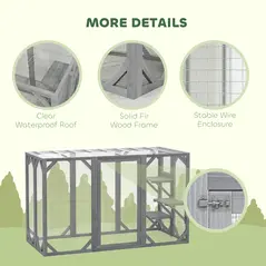 PawHut 71" Outdoor Wooden Cat House with Three Platforms, Large Door, Water-Resistant Roof, for Multiple Cats, Grey - 5