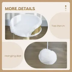 PawHut Cat Tree Tower with Scratching Posts, White - 6