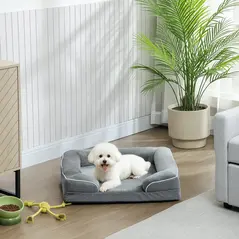 PawHut Dog Sofa Bed, Washable Pet Bed with Removable Cover and Non-Slip Bottom for Cats and Small Dogs, Grey - 2