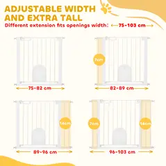PawHut Dog Gate with Cat Flap Pet Safety Gate Barrier, Stair Pressure Fit, Auto Close, Double Locking, for Doorways, Hallways, 75-103 cm White - 7