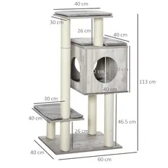 PawHut Cat Tree for Indoor Large Cats 113cm Kitten Tower Condo Jute Scratching Post Kitten Play House Activity Center Furniture - 3