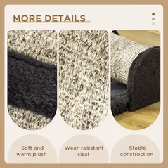 PawHut Cat Scratcher, Sisal Cat Scratching Board Mat Pad with Roller, Feather Toy, 44 x 24 x 16 cm, Grey - 5
