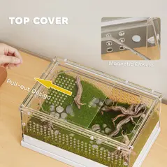 PawHut Acrylic Reptile Terrarium with Top Sliding Door, Vents,  for Snake, Frog, Spider, Gecko, Tarantula, 30 x 20 x 15 cm - 6