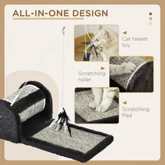 PawHut Cat Scratcher, Sisal Cat Scratching Board Mat Pad with Roller, Feather Toy, 44 x 24 x 16 cm, Grey - 4