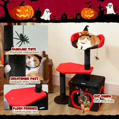 PawHut Cat Tree, Gothic Cat Tower with Scratching Posts, Cute Condo, Coffin Platform, Bed and Spider Toy, Halloween - 6
