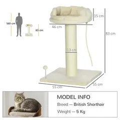 PawHut Cat Tree, with Sisal Wrapped Scratching Post - Cream - 3