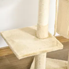 PawHut Cat Tree for Indoor Cats Pet Activity Centre Kitty Condo Climbing Scratching Post with Toys 4-tier 114cm Tall Beige - 8