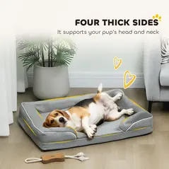 PawHut Dog Sofa Bed, Washable Pet Bed with Removable Cover and Non-Slip Bottom for Cats, Small and Medium Dogs, Grey - 5
