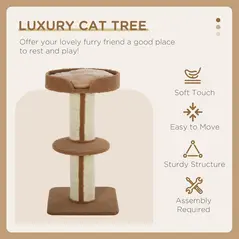 PawHut 91cm Cat Tree, Cat Tower with Scratching Post, Bed, Perch, Removable Cushion for Indoor Kittens, Brown - 4